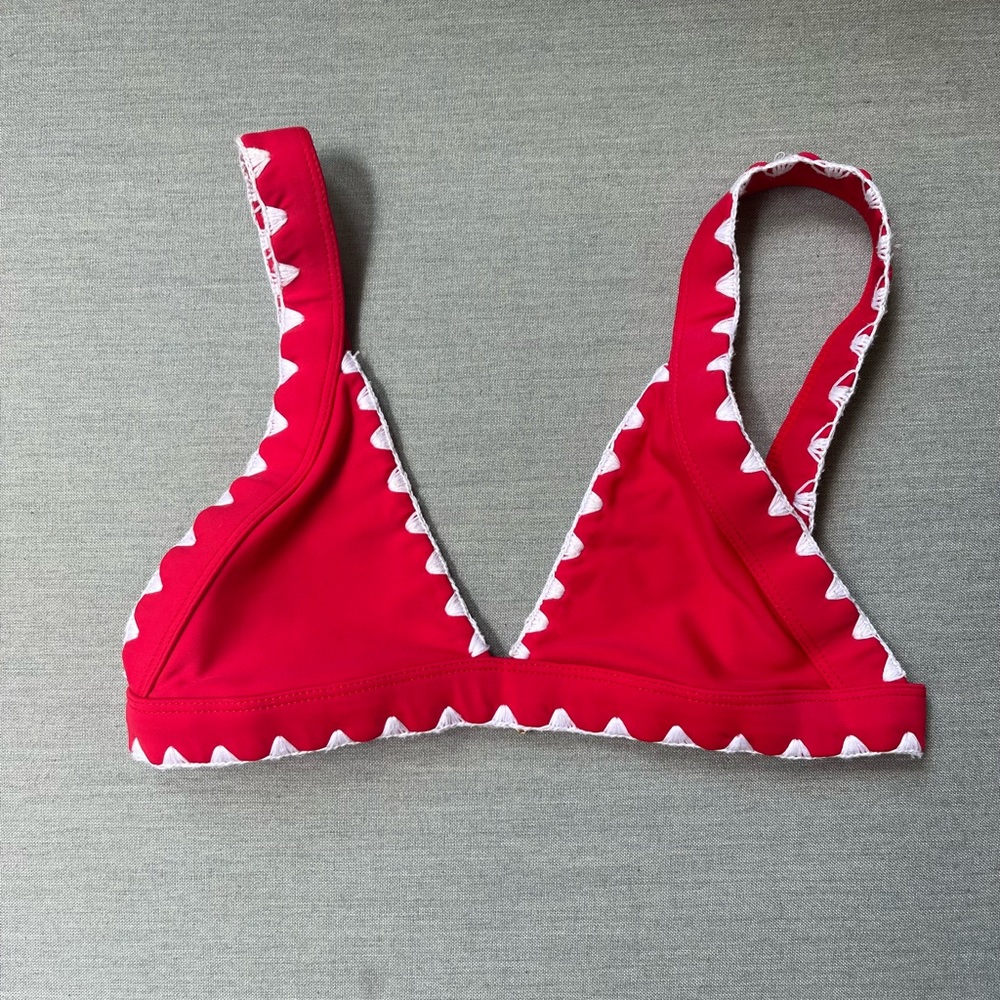 Lovers + Friends red embroidered swimsuit top white stitching size medium